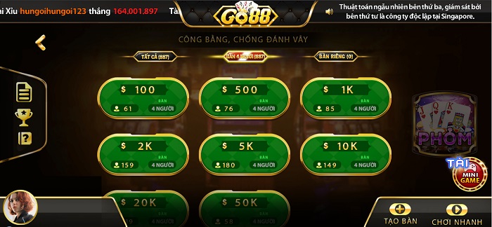 cách chơi Phỏm Go88 trên máy tính